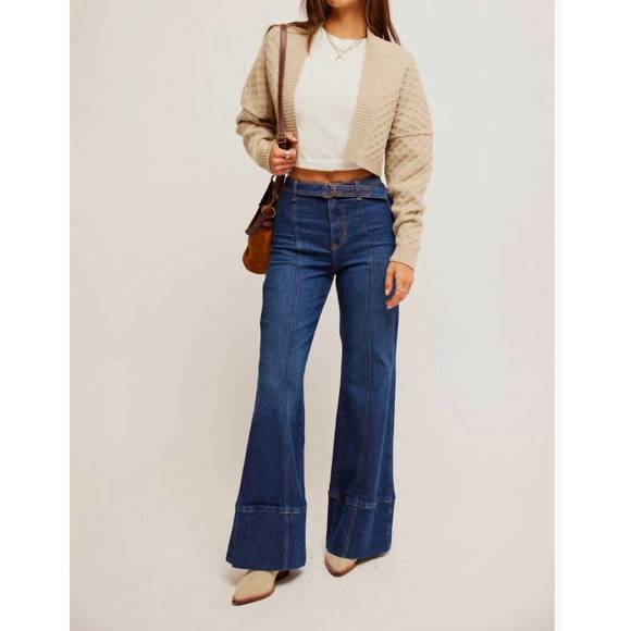 NEW FREE PEOPLE ryla a-line jeans in blue - Picture 4 of 4